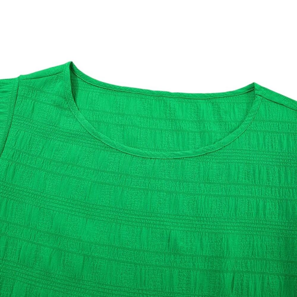 Green Textured Ruffled Short Sleeve Round Neck Top New S,  L, XL - Picture 5 of 8